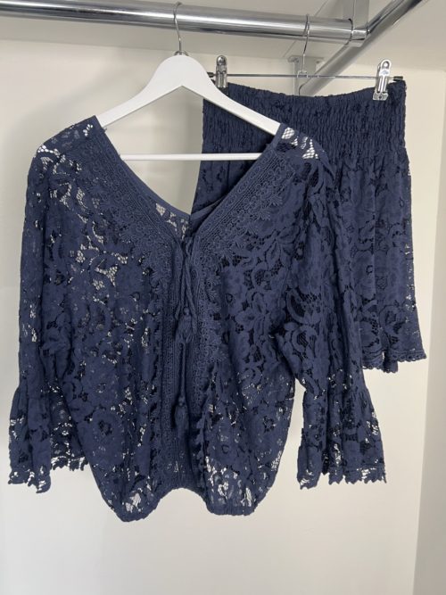 navy lace tunic top and sort set