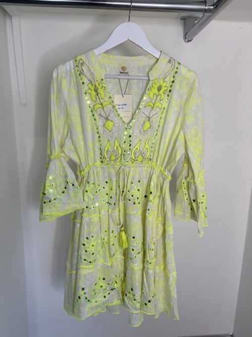 neon yellow metallic tunic dress