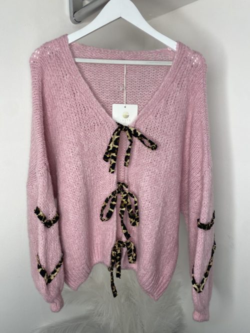 leopard tie pink cardigan