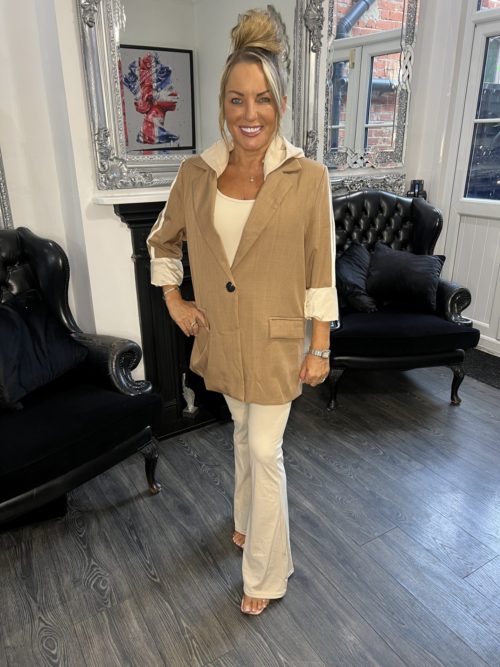 taupe hooded blazer