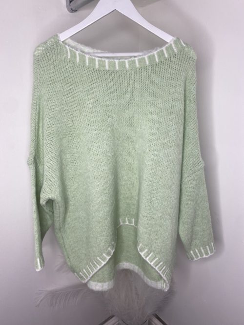 teal white stutch jumper