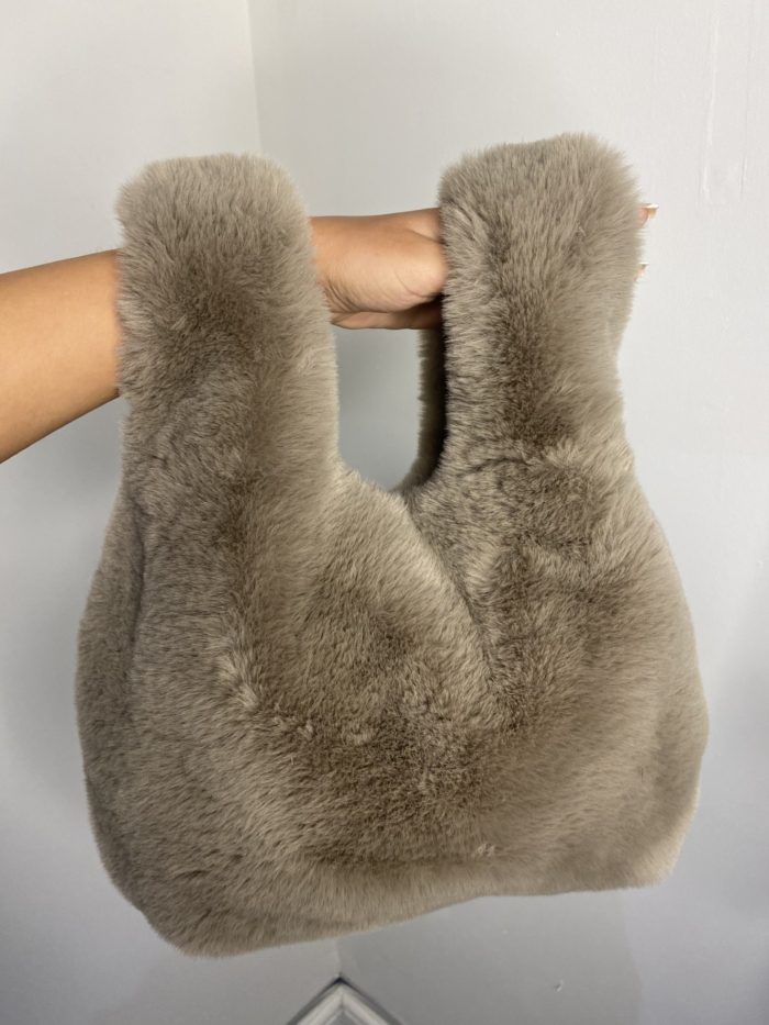 Taupe Faux Fur Bunny Handbag - Image 2