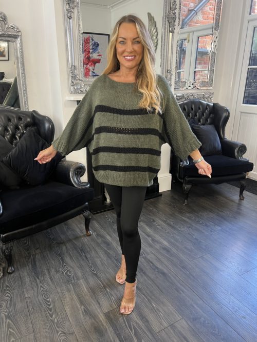 khaki black stripe jumper