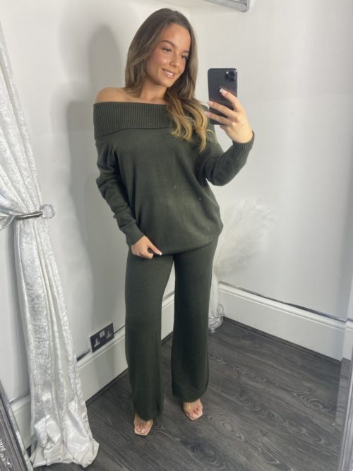 khaki overlay lounge set