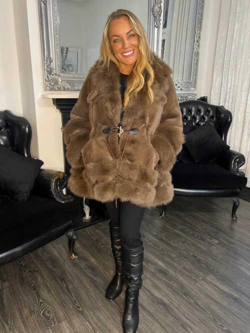 brown fur drawsting coat