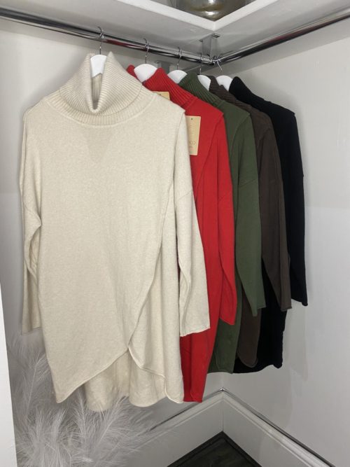 cris cros turtle neck jumpers hanging up