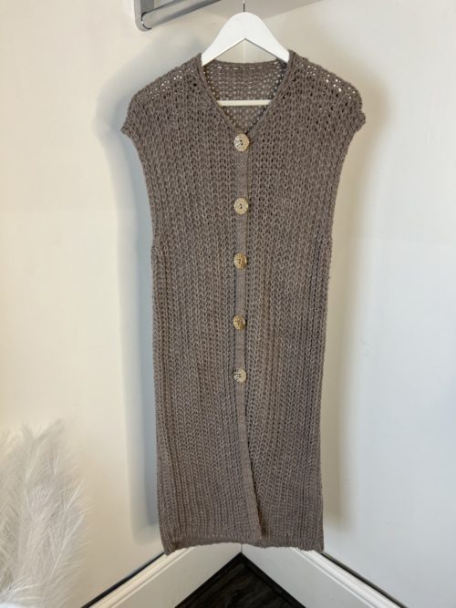 oat meal thicvk knit long waist coat