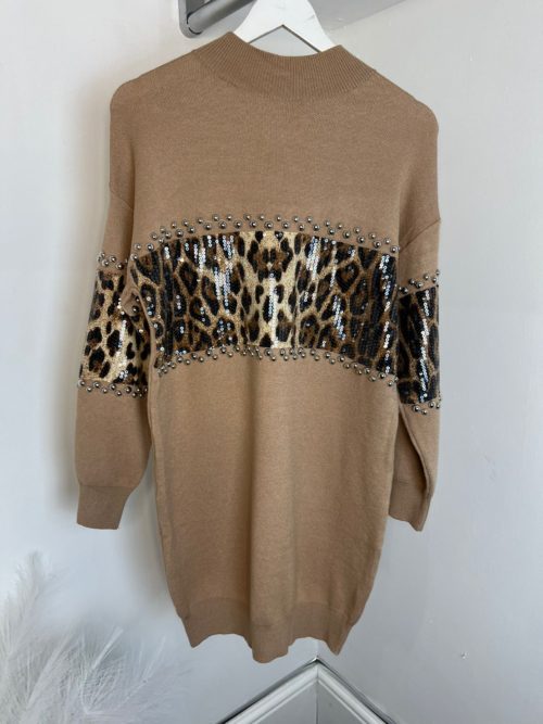 tauper leopd sequin jumper dress