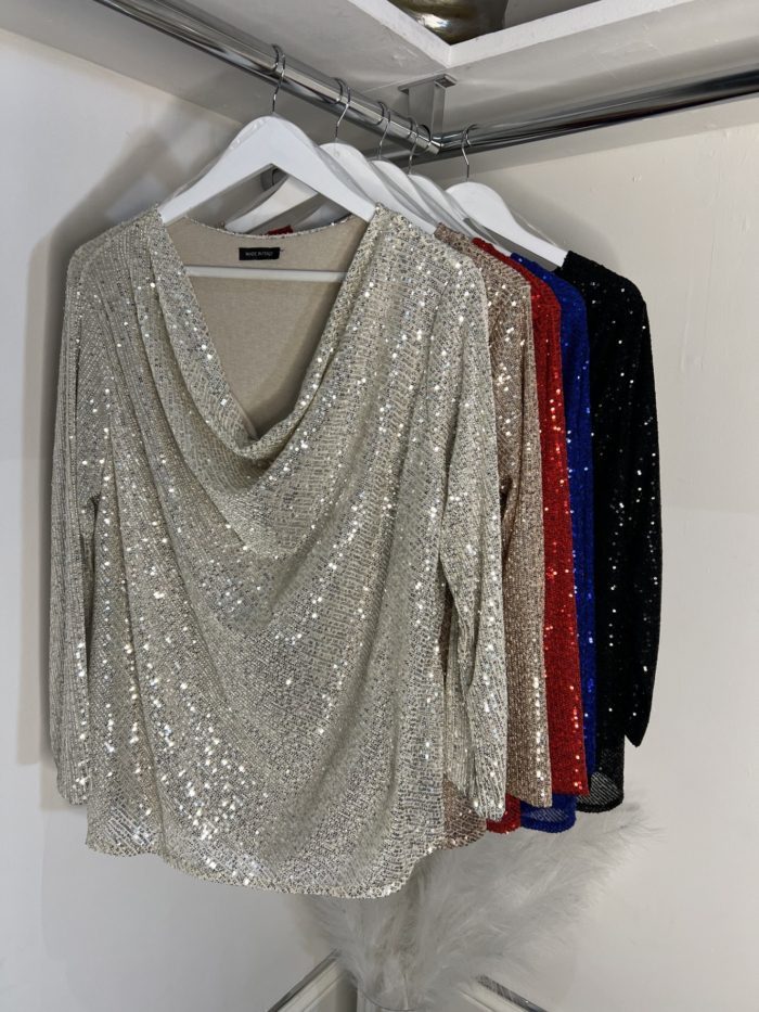 Sequin Cowl Neck Top - Image 2