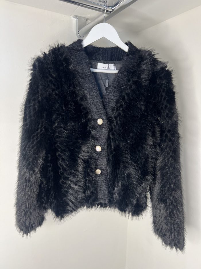 Faux Fur Cardigan/Jacket With Three Button Detail - Image 4