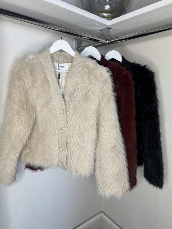 Faux Fur Cardigan/Jacket With Three Button Detail - Image 2