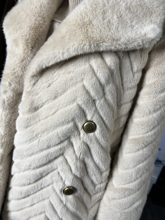 Luxurious Faux Fur Cream Coat With Gold Button Detail - Image 2