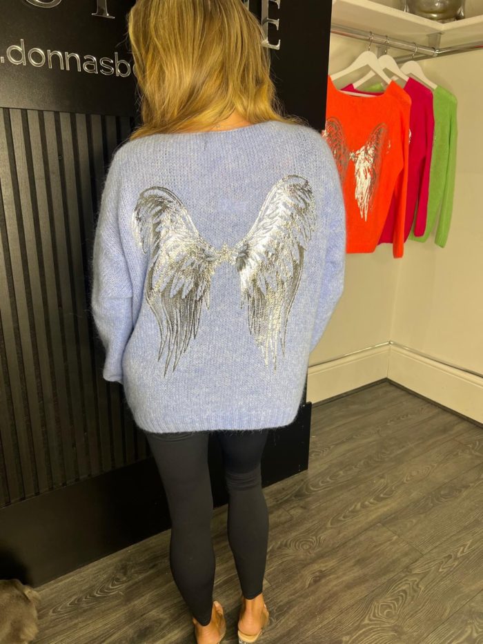 Metallic Angel Back V Neck Jumpers