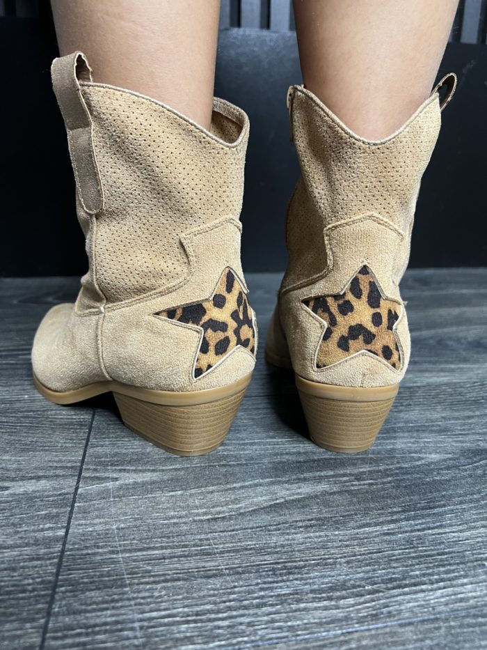 Camel Leopard Star Design Cowboy Boots