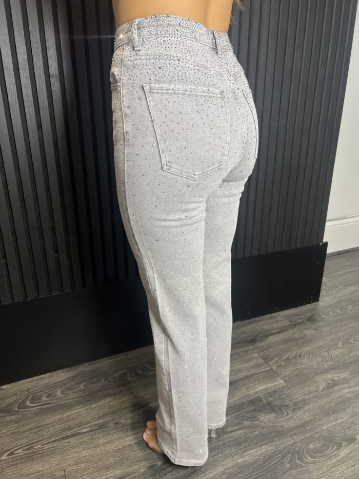 Grey Denim Diamonte Stud Jeans