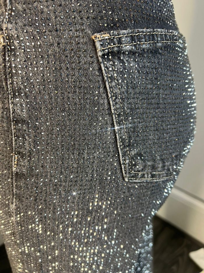 Black Denim Diamonte Stud Wide Leg Jeans - Image 3