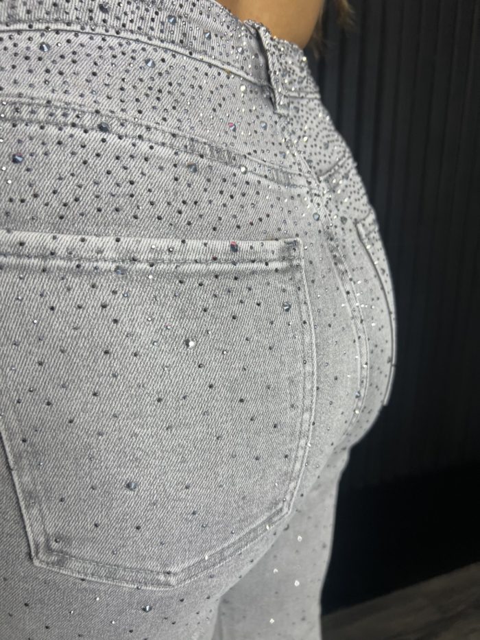 Grey Denim Diamonte Stud Jeans - Image 2