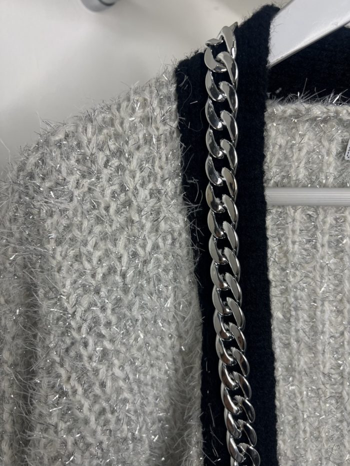 Chain Detail Oversized Cardigan With Silver Thread Detail - Image 3