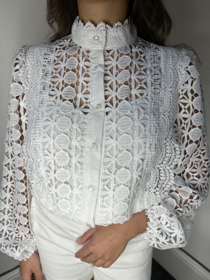 White Broderie Blouse With Pearl Button Detail - Image 2