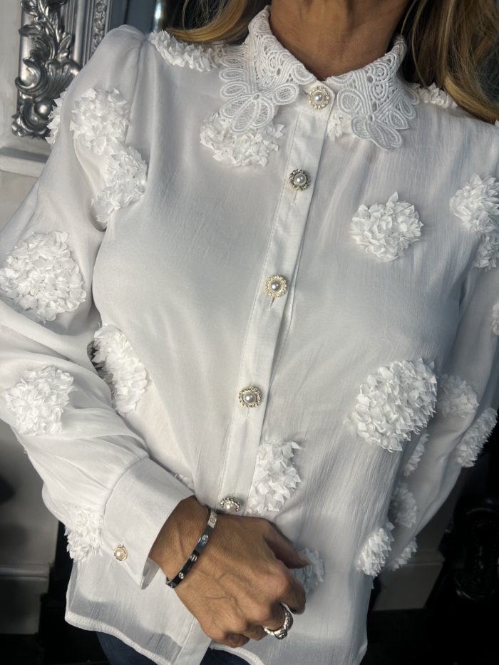 Pearl Button Floral Detail Shirt - Image 4