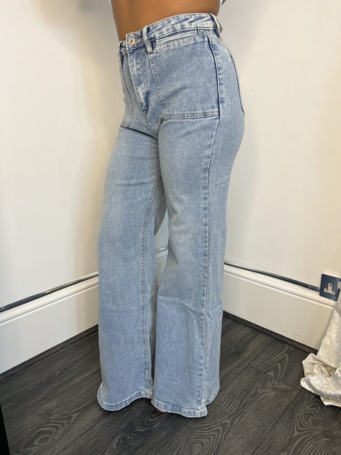 Light Blue Denim Front Pocket Wide Leg Jeans