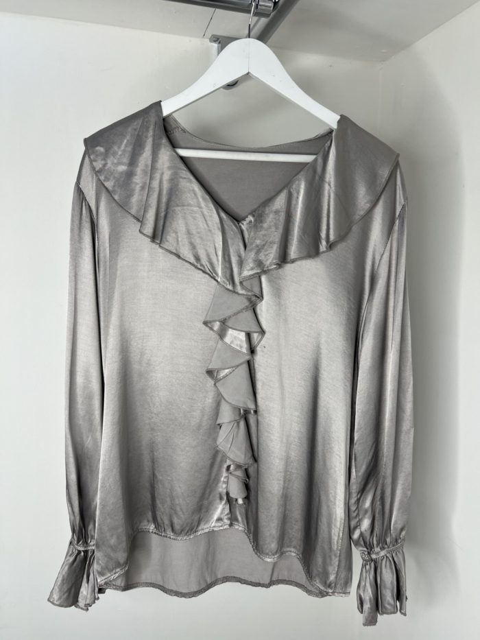 Satin Feel Ruffle Front Blouse - Image 2