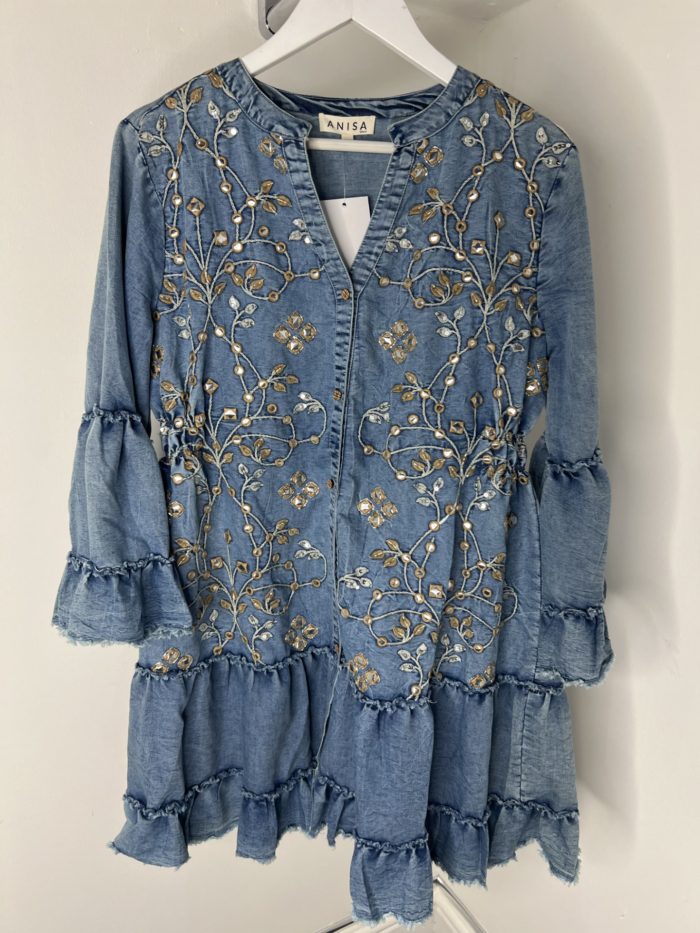 Denim Embellished Tunic Dress - Image 2