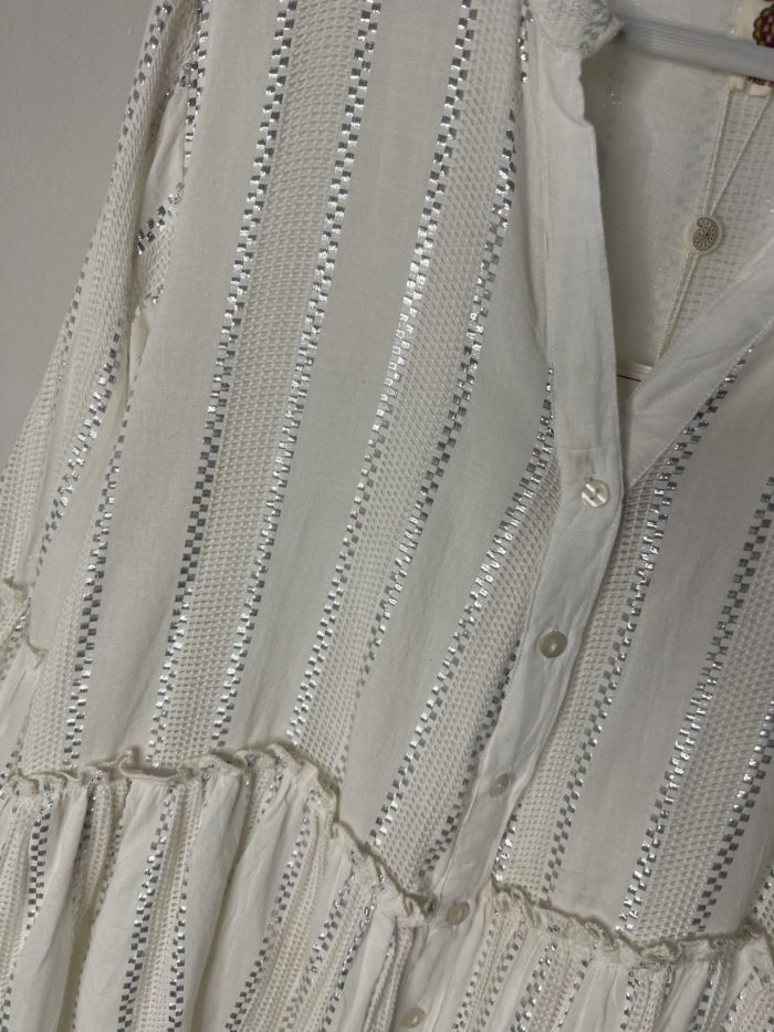 White Tunic Dress With Silver Thread Detail - Image 3