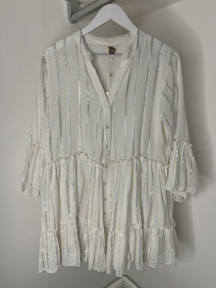 White Tunic Dress With Silver Thread Detail - Image 2