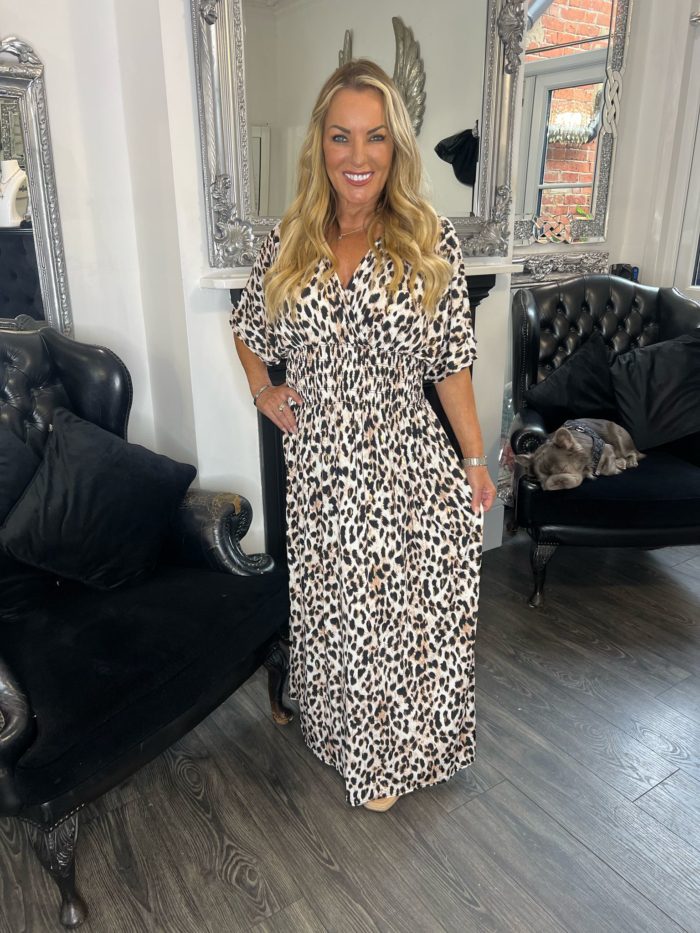 Lycra Feel Animal Print Maxi Dress With Gold Foil Detail On Print - Image 2