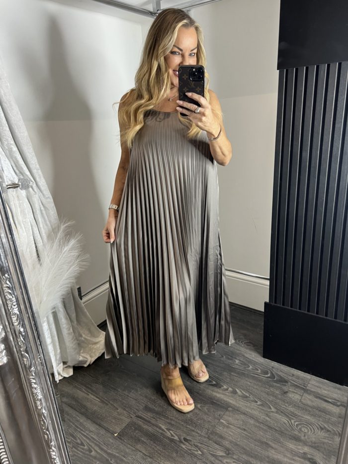 Satin Look Pleated Maxi Dress